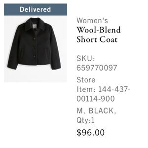 Abercrombie Wool-Blend Short Coat, Size M